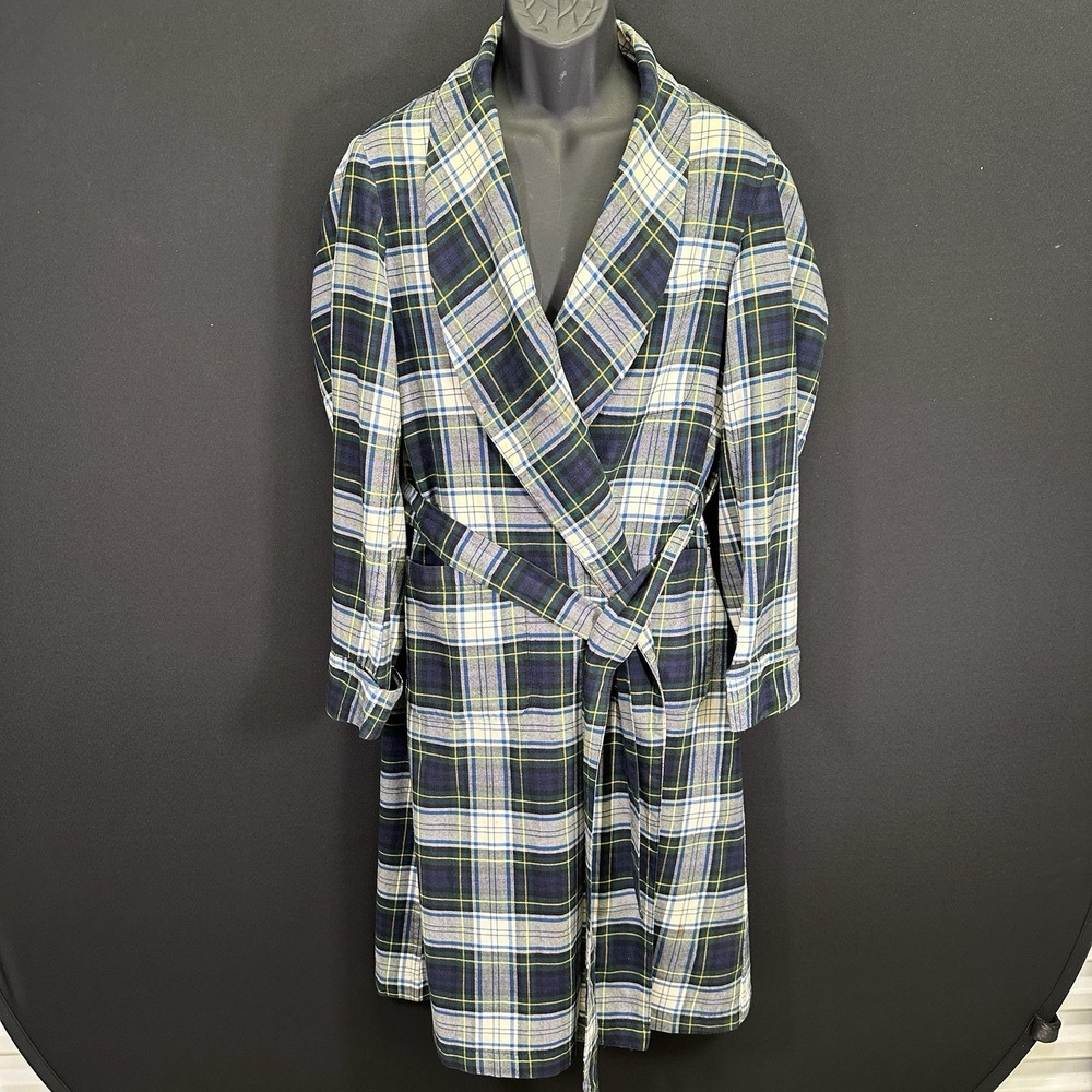 Vtg Brooks Brothers Robe Mens Medium Blue Wool Tartan Plaid Campbell England 50s